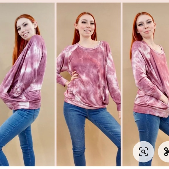 Bibi Tie Dye Crewneck Tunic Sweater with Pockets - Picture 13 of 13